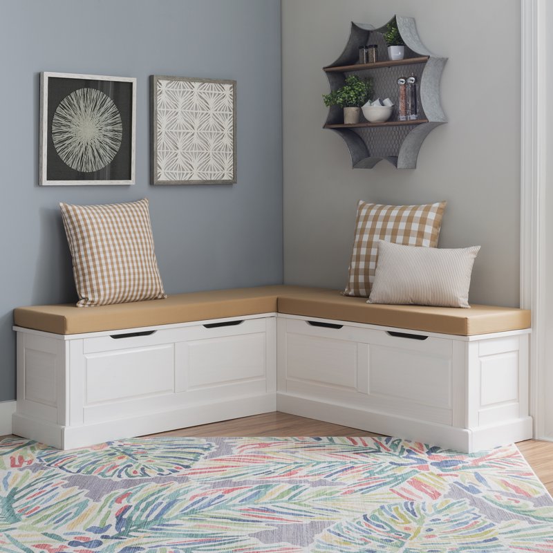 Backless Corner Breakfast Nook with Storage - White/Beige
