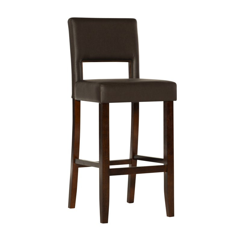 30.5" Brown Faux Leather Wood Bar Stool - Espresso Finish