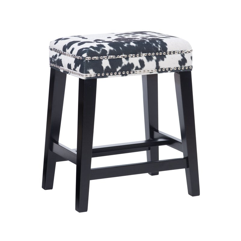 24" Backless Wood Counter Stool - Black Cow Print