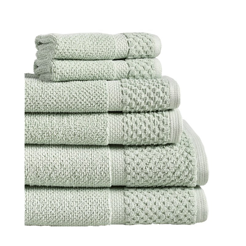 Turkish Cotton Towel Set - 6-Piece Bath, Hand & Washcloths - Seafoam