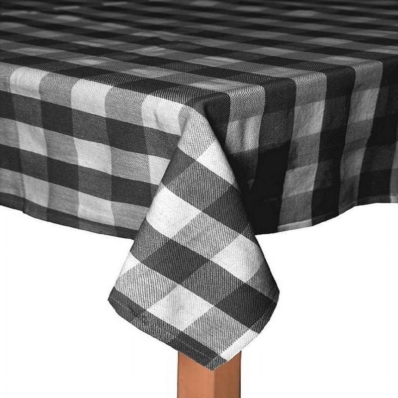 100% Cotton Farm Check Table Cloth - Black, 70" Round