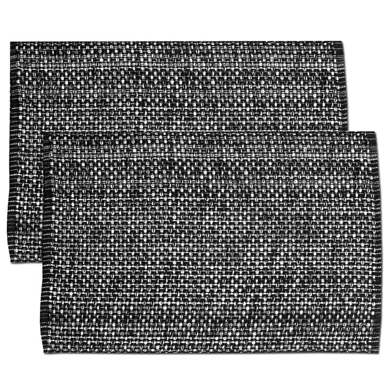 Two Tone Woven Placemats Set - 100% Cotton, 4 Pack, Black