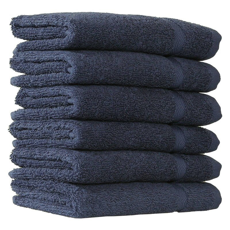 Turkish Cotton Face Towels Set of 6 - Midnight Blue, Absorbent & Durable