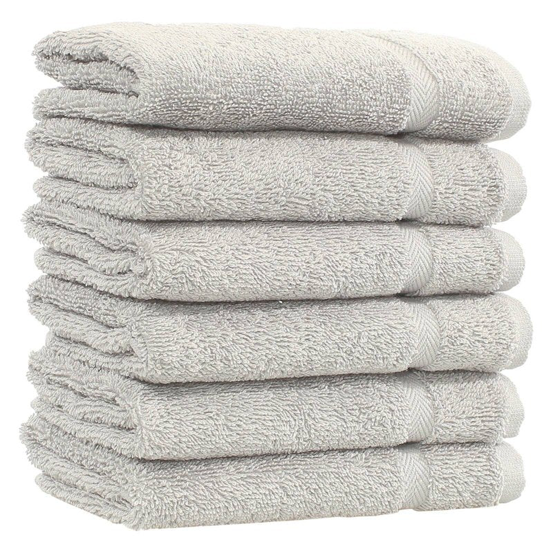 Grey Turkish Cotton Face Towels Set of 6 - Ultra Absorbent Hotel Spa Washcloths