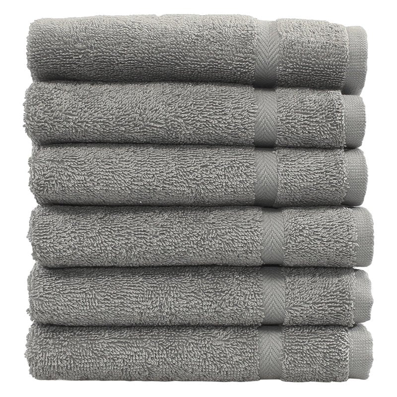 Gray Cotton Hand Towels Set of 6 - Turkish Absorbent Washcloths for Bathroom