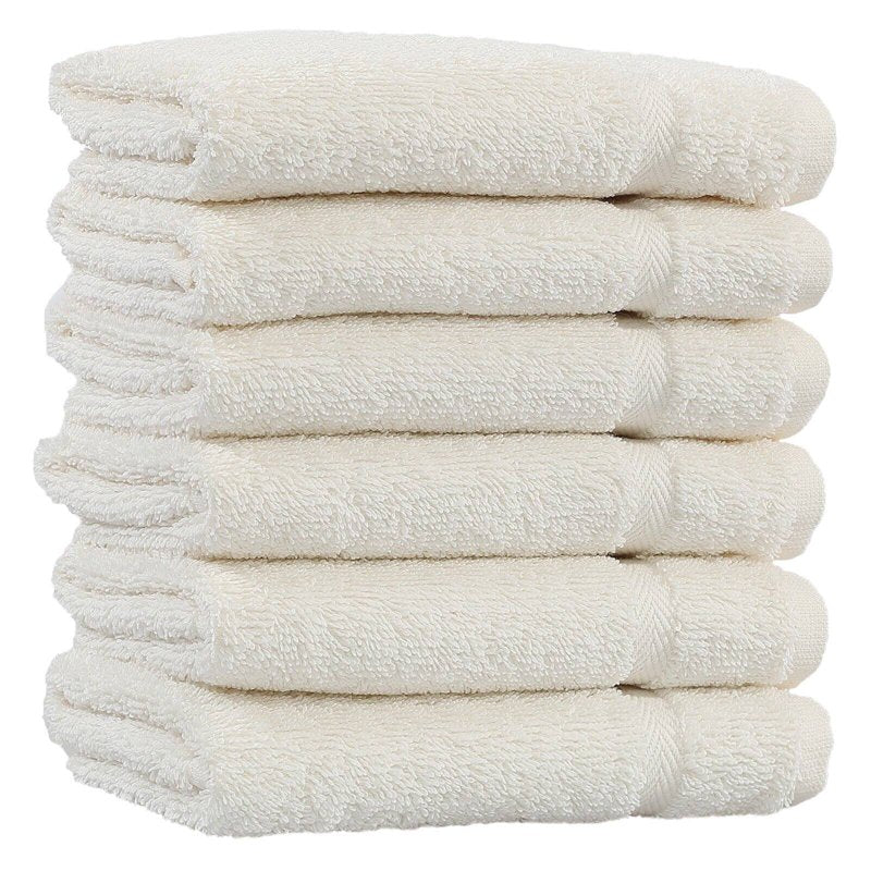 Turkish Cotton Washcloths Set of 6 - Cream, Absorbent Spa & Hotel Quality