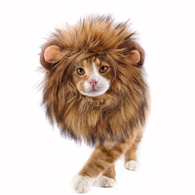 Lion Mane Wig for Cats - Small Size Brown Furry Pet Costume Accessory