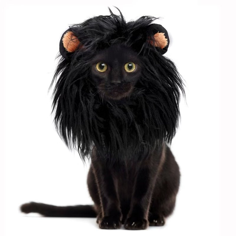 Lion Mane Wig for Cats - Black, Size S, Realistic Pet Costume for Halloween & Christmas