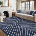 Blue 8x10 Modern Washable Non Slip Area Rug - Striped Low Pile Bedroom & Living Room Carpet