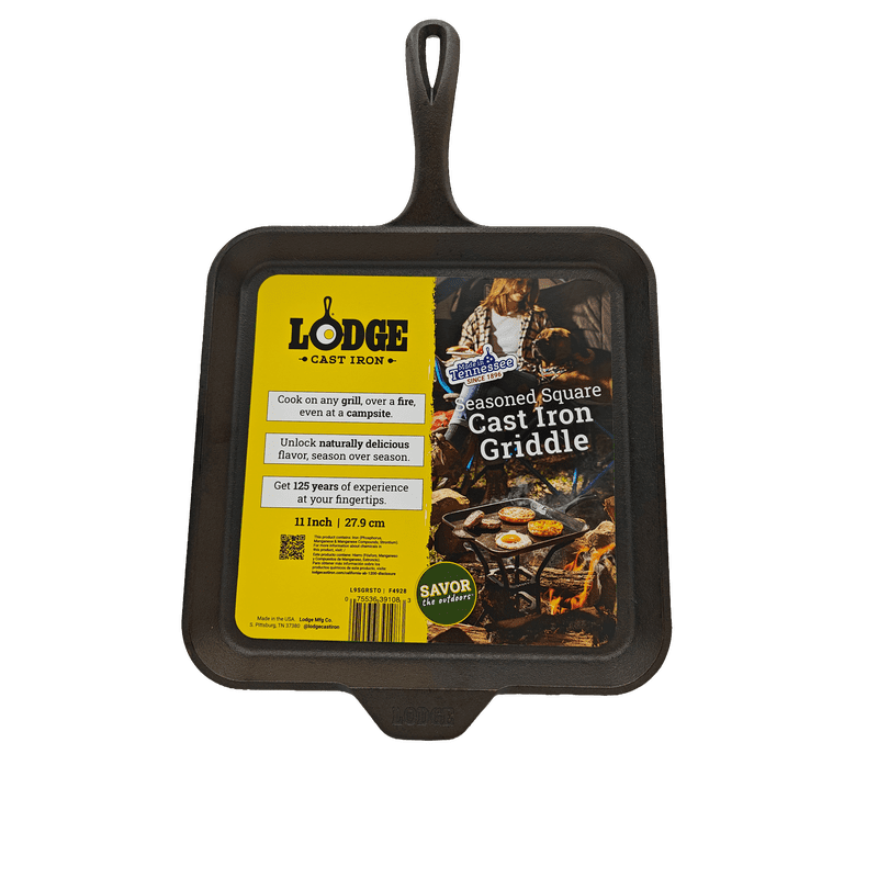 11" Seasoned Cast Iron Square Griddle - Black