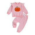Toddler Girls Halloween Outfit Set - Embroidery Pumpkin Sweatshirt & Striped Pants, 18-24 Months - Style 31