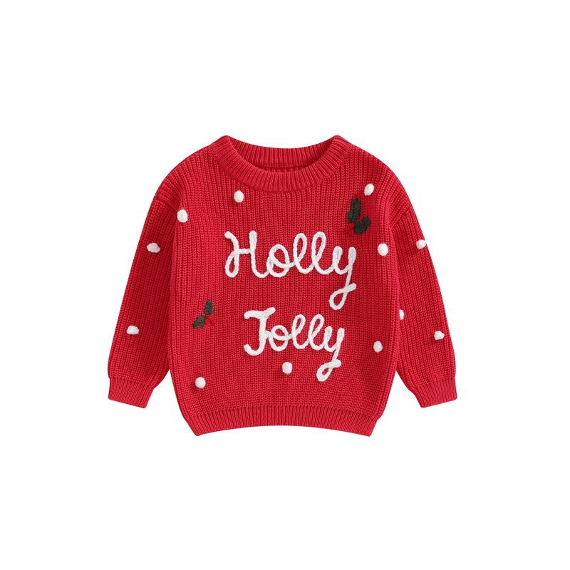 Baby Girl Christmas Sweater - Long Sleeve Letter Embroidery Knit Pullover, Style 37, 3-6 Months