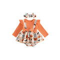 Baby Girl Halloween Bodysuit Set with Pumpkin Ghost Print & Headband - 0-3 Months Orange