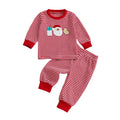 Toddler Boy Girl Christmas Outfit Set 2T Style 14 Santa Embroidery Striped Long Sleeve Pullover and Pants