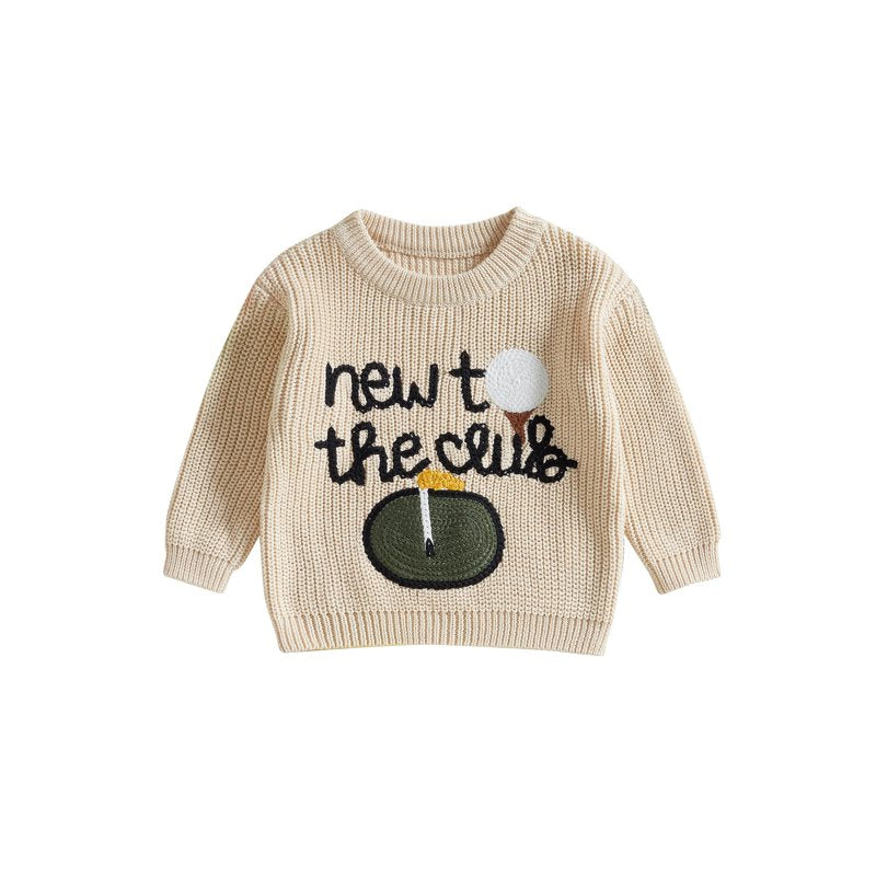 Toddler Boy Girl Fall Sweater with Golf Letter Embroidery - Style 42, 3-6 Months