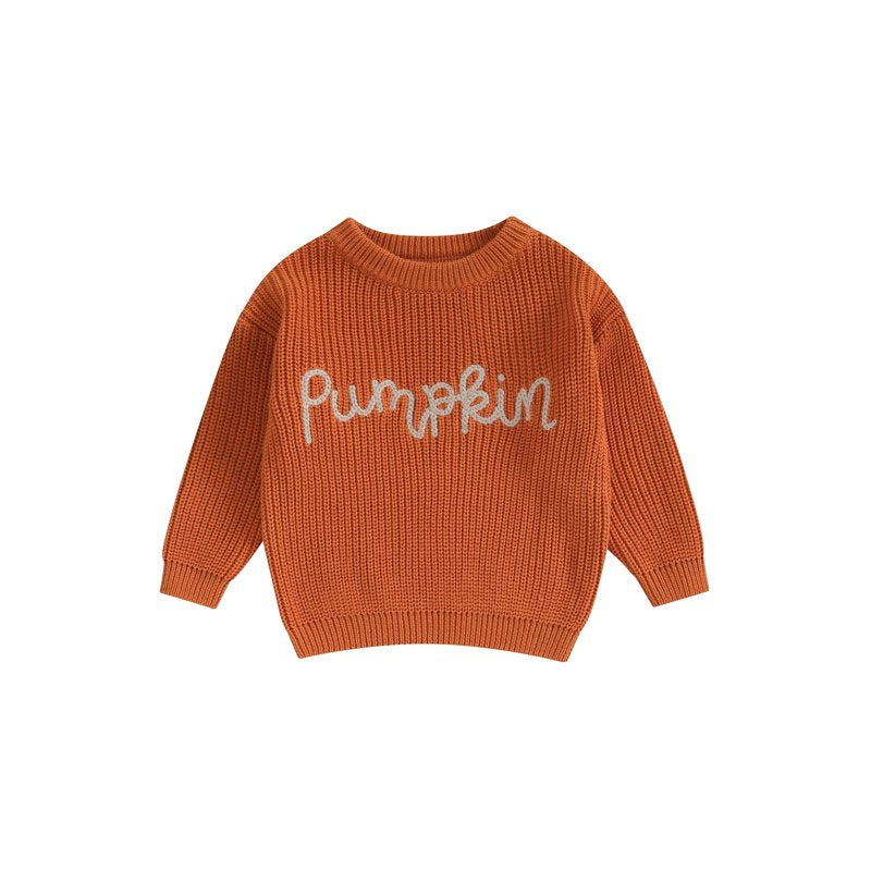 Toddler Baby Girl Boy Knit Sweater - Style 1, 6-9 Months, Long Sleeve Embroidered Pullover for Autumn Winter