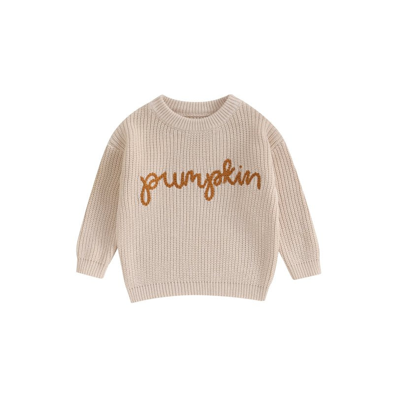 Toddler Girl Boy Halloween Knit Sweater - Style 2, 6-9 Months, Long Sleeve Letter Embroidery Pullover