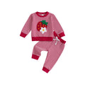 Toddler Girls Autumn Pants Outfit Set - Strawberry Embroidery, Long Sleeve Tops & Striped Pants, Style 1, 6-12 Months