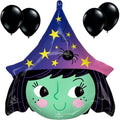 Halloween Witch Foil Balloon with 4 Black Latex Balloons - Party Decor