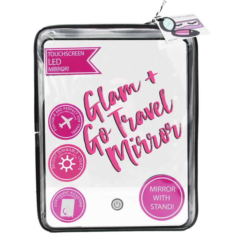 LED Travel Makeup Mirror with Dimmable Lights, Kickstand and Storage Bag