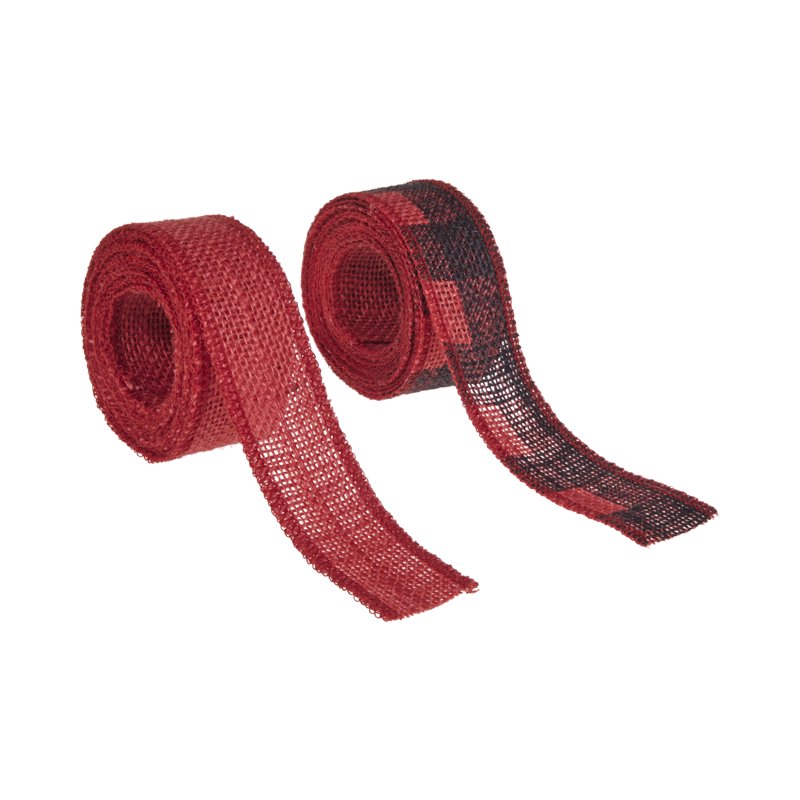 Love, Laugh, Craft Burlap Ribbon Set - 1.5 Inch Wide, 3 Yards, Red & Black Buffalo Check