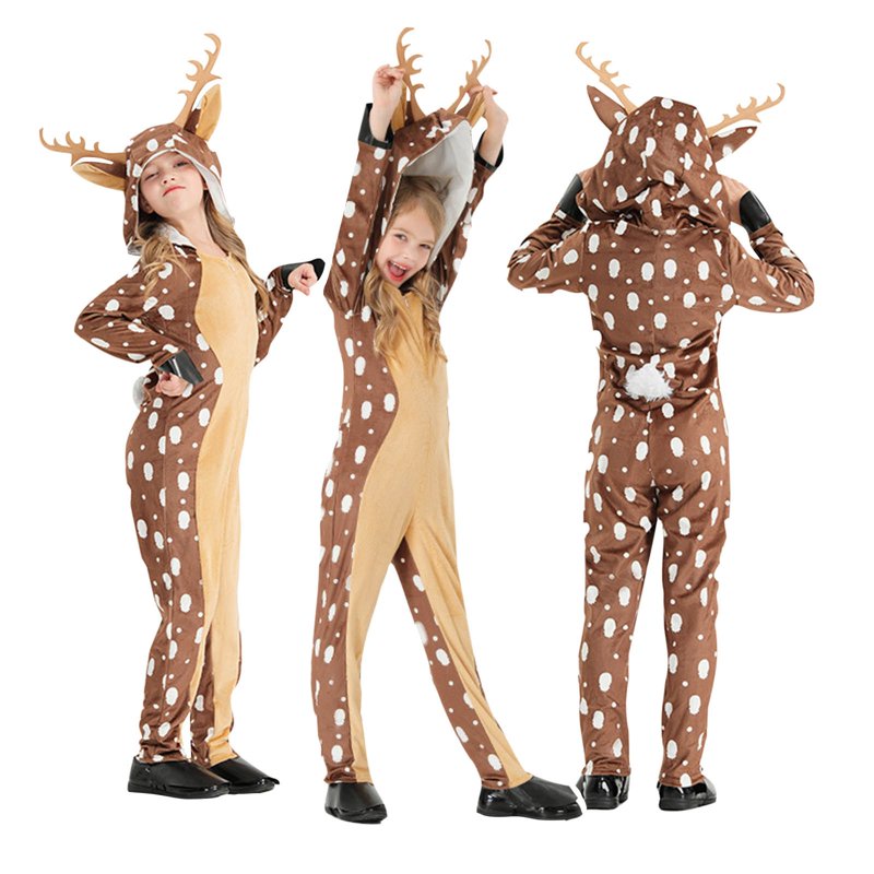 Kids Christmas Deer Jumpsuit - Khaki 5-7 Years Toddler Animal Onesie