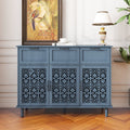 Retro Hollow-Carved 3 Door 3 Drawer Sideboard Cabinet - Lake Blue