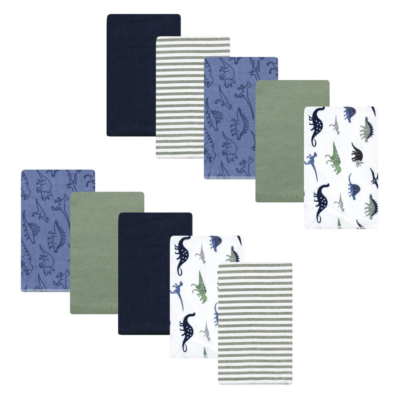 Flannel Burp Cloths 10-Pack - Blue Green Dinosaurs