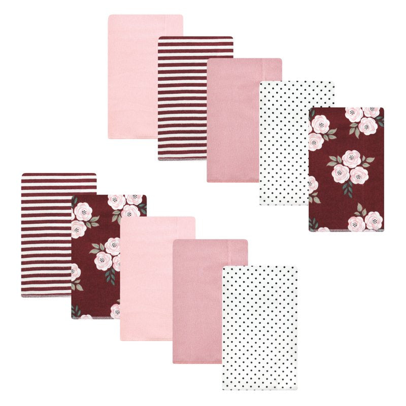 Flannel Burp Cloths 10-Pack - Burgundy Flower