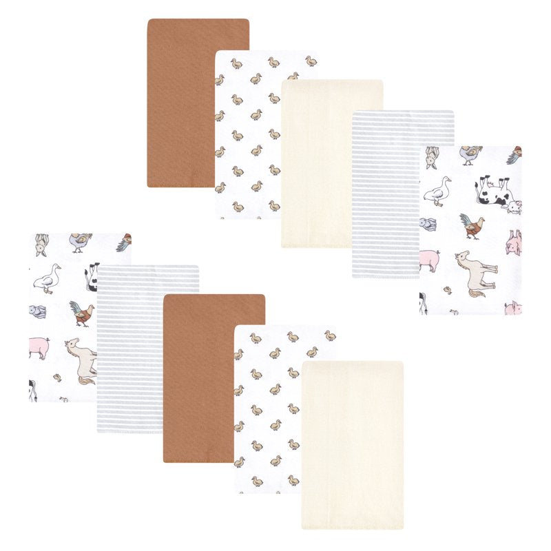 Flannel Burp Cloths 10-Pack - Farm Pals Design