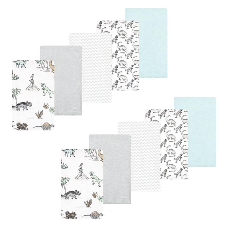Flannel Burp Cloths 10-Pack - Gray Dinosaur Journey