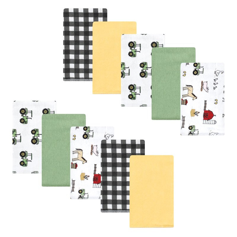 Flannel Burp Cloths 10-Pack - Green Farm Design