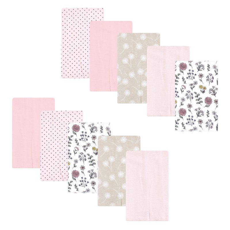 Flannel Burp Cloths Set - 10 Pack, Pink Dandelion