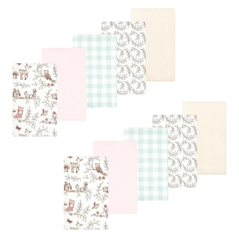 Flannel Burp Cloths Set - 10 Pack, Pink Forest Friends
