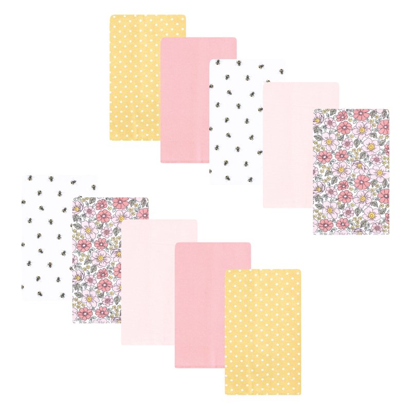 Flannel Burp Cloths Set of 10 - Pink Yellow Floral