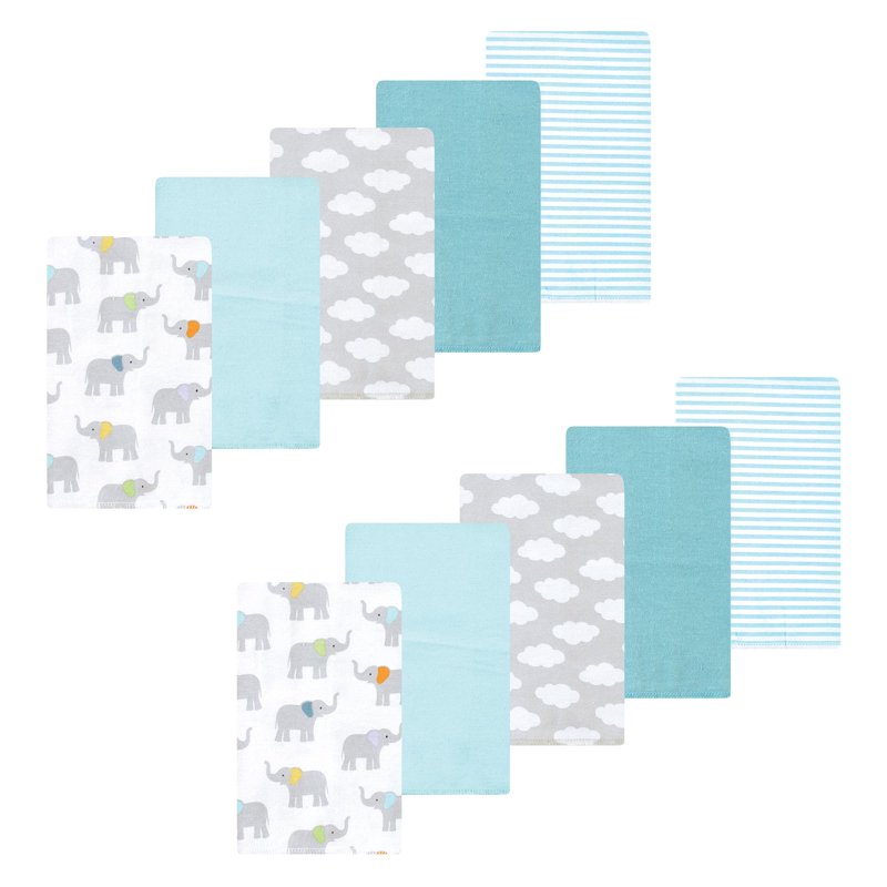 Flannel Burp Cloths 10-Pack - Soft Elephant Design