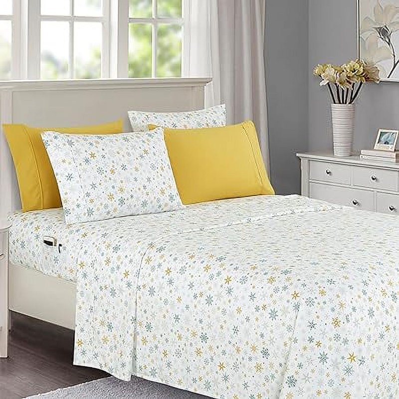 Queen Snowflake Microfiber Bed Sheets Set - Soft Wrinkle-Resistant Bedding