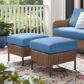 Outdoor Patio Ottoman Set - 2 Pieces with Blue Cushions