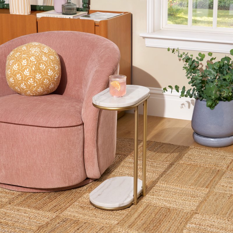 Compact C-Shaped Drink Table with Gold Frame and White Top