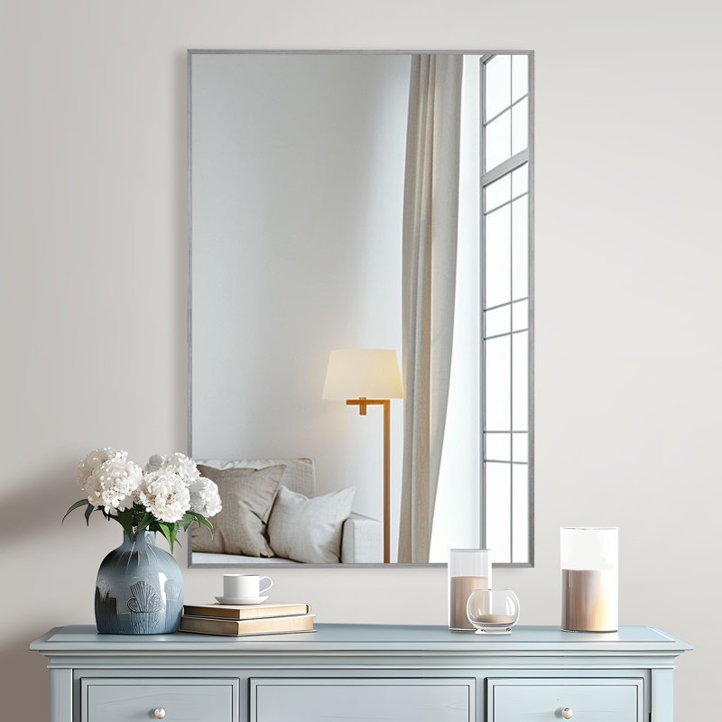 Modern Rectangular Aluminum Alloy Wall Mirror Set - Silver, 36x24in, 2 Pack