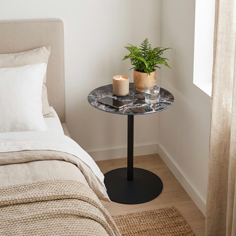 Compact 17.5 Inch Round Tulip Side Table - Marble Glass Top