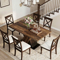 55" Farmhouse Dining Table - Dark Wood Grain, 4-6 Seater