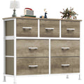 Tall Fabric Storage Dresser Tower with Wooden Top - 7 Drawer Oak