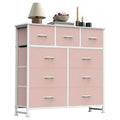 Tall Fabric Storage Dresser Tower with Wooden Top - 9 Drawer Pink