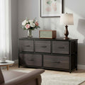 Fabric Drawer Nightstand with Wooden Top - 5 Drawer Black Wood