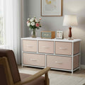 Fabric Drawer Nightstand with Wooden Top - 5 Drawer Pink