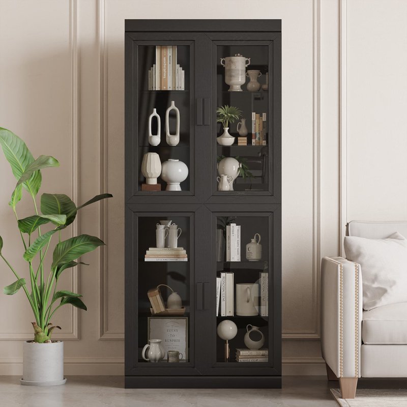 Curio Display Cabinet with Glass Doors - Black, 72x31x16in