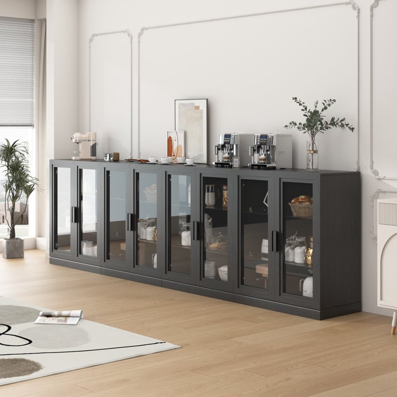Curio Display Cabinet with Glass Doors - Black, 72x62x16in