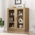 Curio Display Cabinet with Glass Doors - Natural Wood, 36x31x16in