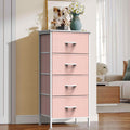 Fabric Drawer Storage Cabinet with Wooden Top - 4 Drawer Pink